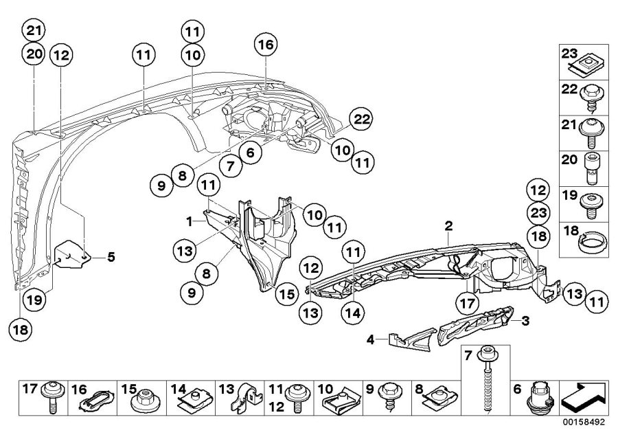 Diagram Front side PANEL/MOUNTING parts for your BMW