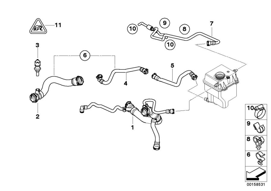 Diagram Cooling System Water Hoses for your BMW X5  