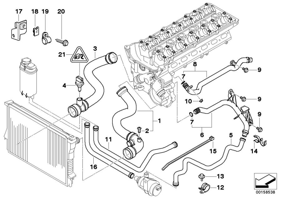Diagram Cooling System Water Hoses for your 1999 BMW 540i   