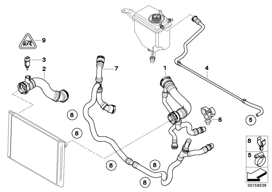 Diagram Cooling System Water Hoses for your BMW