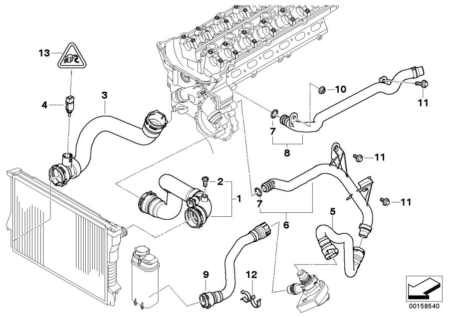 Diagram Cooling System Water Hoses for your 2003 BMW X5   