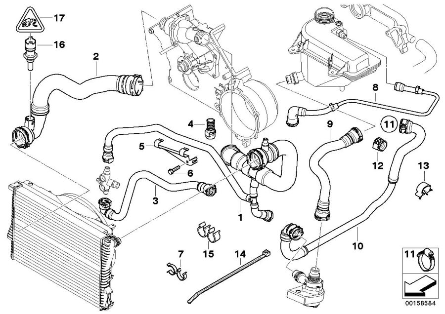 Diagram Cooling System Water Hoses for your 1999 BMW Z3   