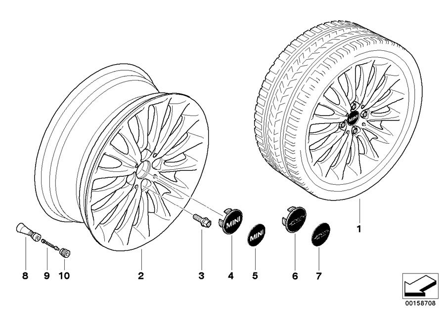 Diagram MINI alloy wheel Multi-Spoke 108 for your MINI