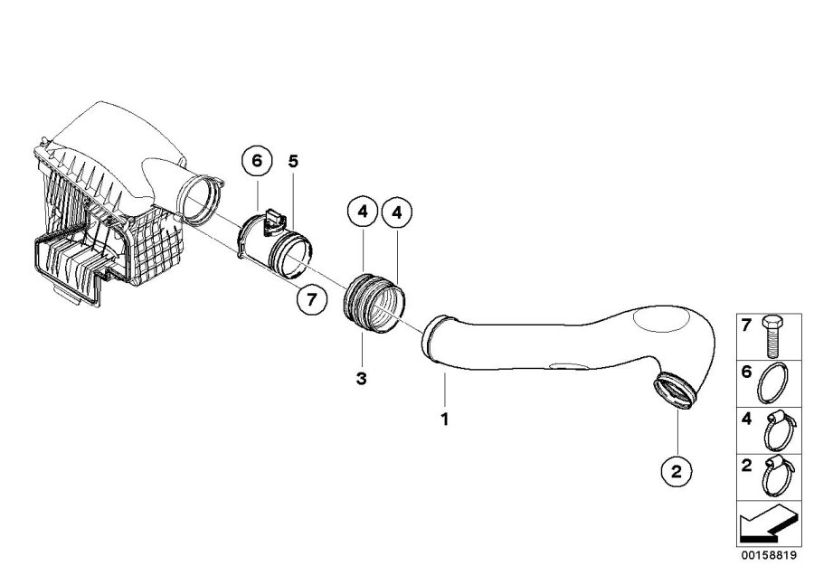 Diagram Filtered air DUCT/HFM/RUBBER boot for your BMW