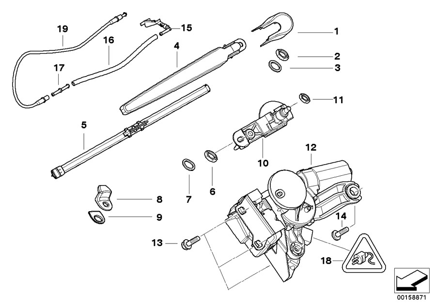 Diagram Single parts for rear window wiper for your BMW