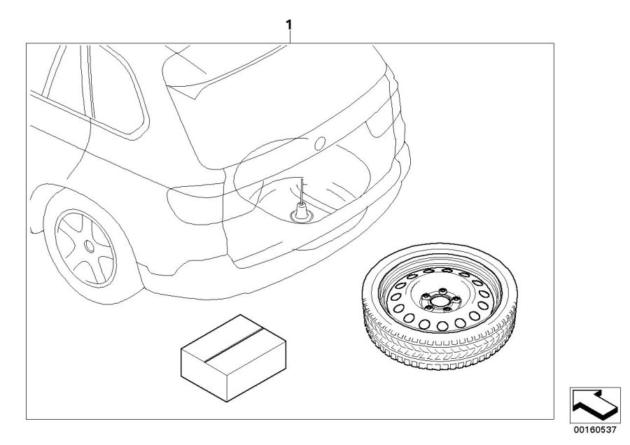 Le diagramme Post-équipement roue de secours pour votre BMW