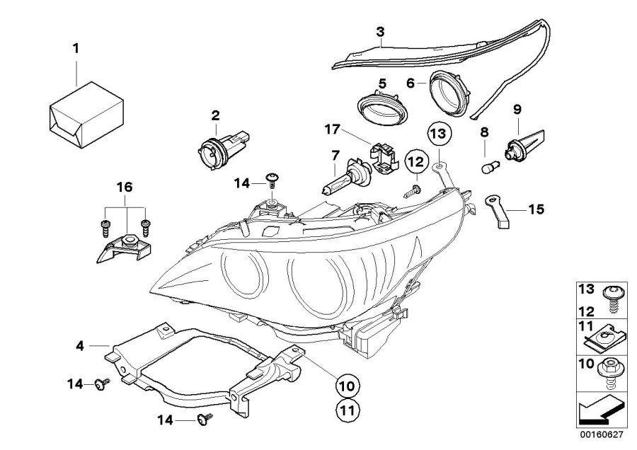 Diagram Individual parts for halogen headlamp for your BMW M6  