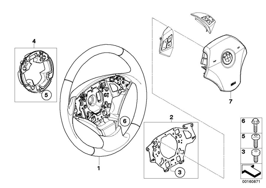 Diagram Steering wheel airbag multifunctional for your 1990 BMW 535i   