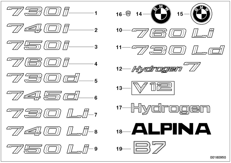 Diagram Emblems / letterings for your 2007 BMW 750i   