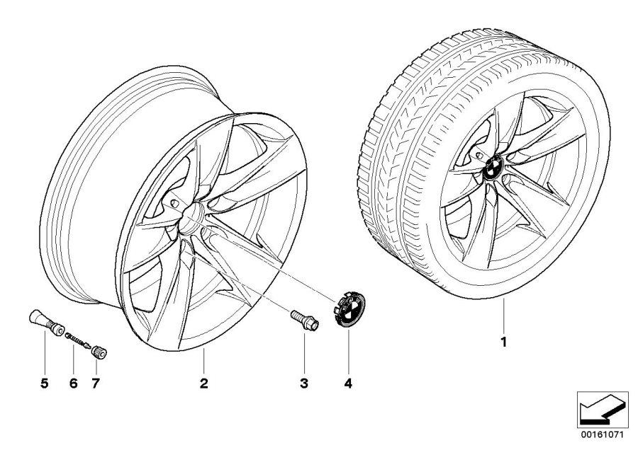 Diagram BMW la wheel, star spoke 246 for your 2008 BMW 535xi Sedan  