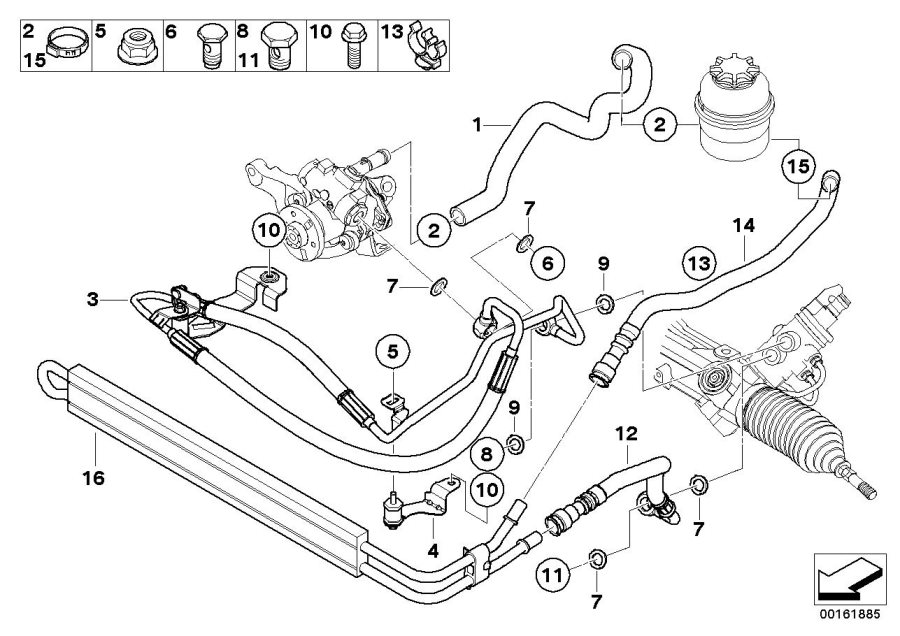 Diagram Hydro steering-oil pipes for your 2010 BMW M6   