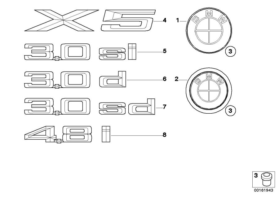Diagram Emblems / letterings for your 2008 BMW X5   