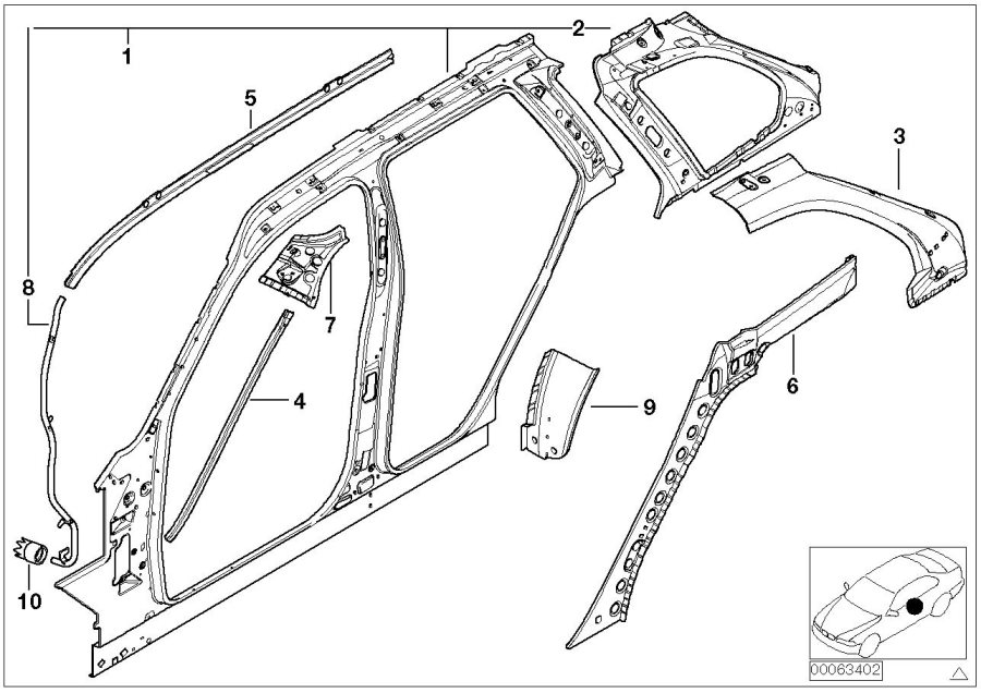 Diagram Single components for body-side frame for your BMW