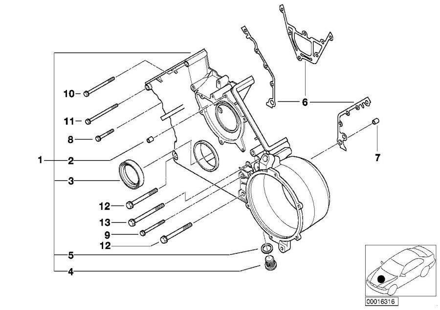 Diagram Lower timing case for your 2016 BMW X1   