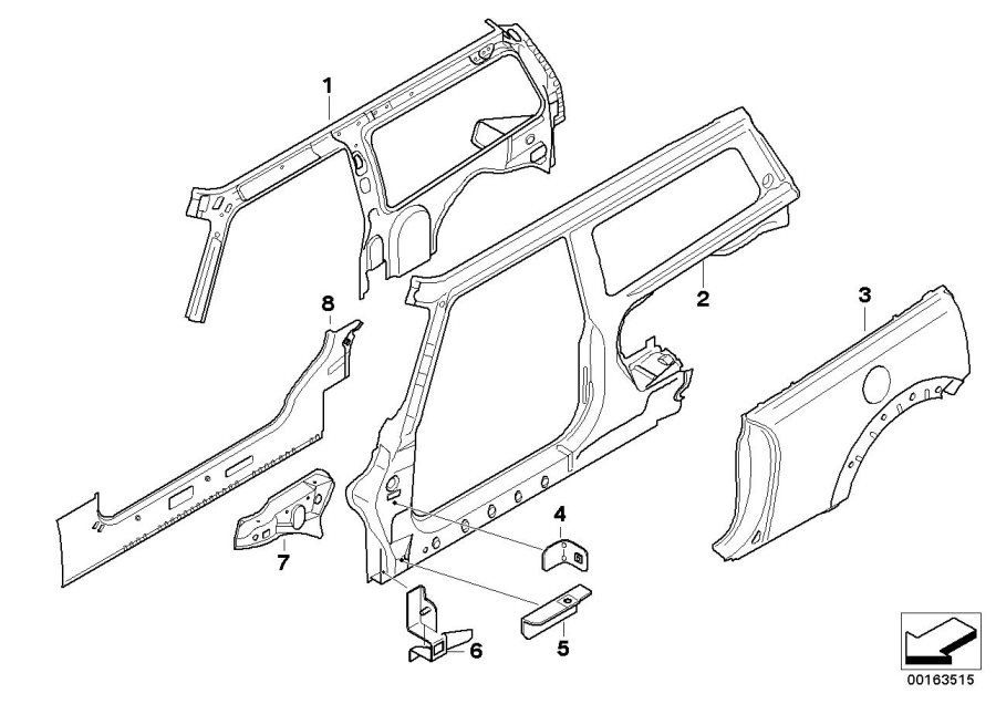 Diagram Side braces single parts, left for your MINI