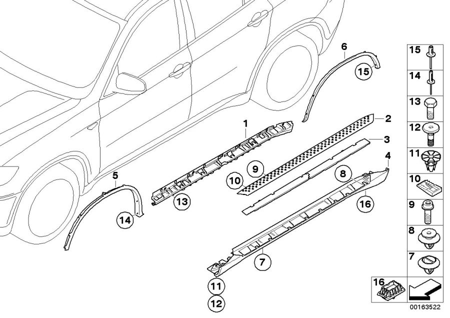 Diagram Trim, rocker panel/wheel arch footboard for your 2015 BMW 528i   