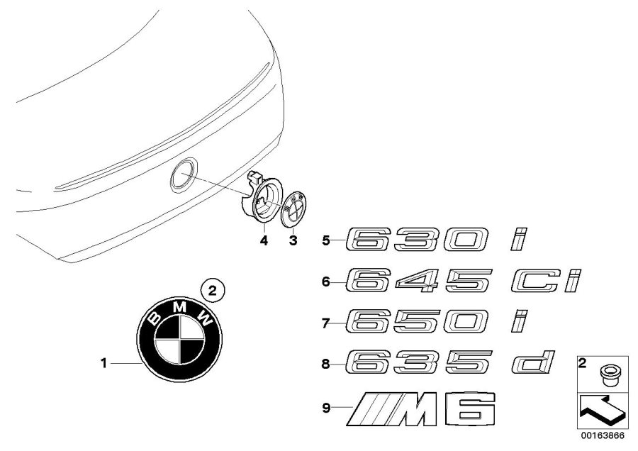 Diagram Emblems / letterings for your 2008 BMW 650i   