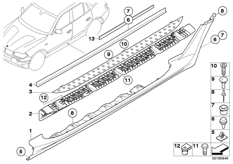Diagram Trim, rocker panel/wheel arch footboard for your 2012 BMW 750i   