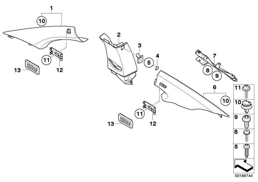 Diagram Trim panel a- / b- / c-column for your 2010 BMW M6   