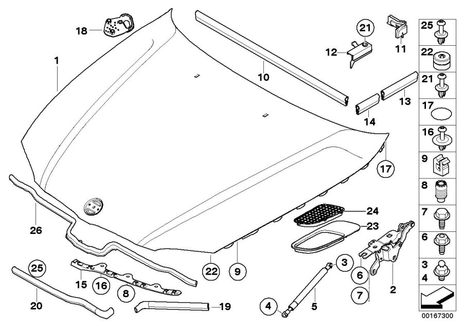 Diagram ENGINE HOOD/MOUNTING PARTS for your 2006 BMW 325xi   