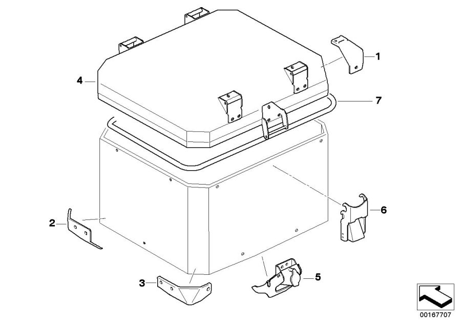 Diagram Single parts, aluminium topcase for your 2011 BMW R1200GS Adventure   