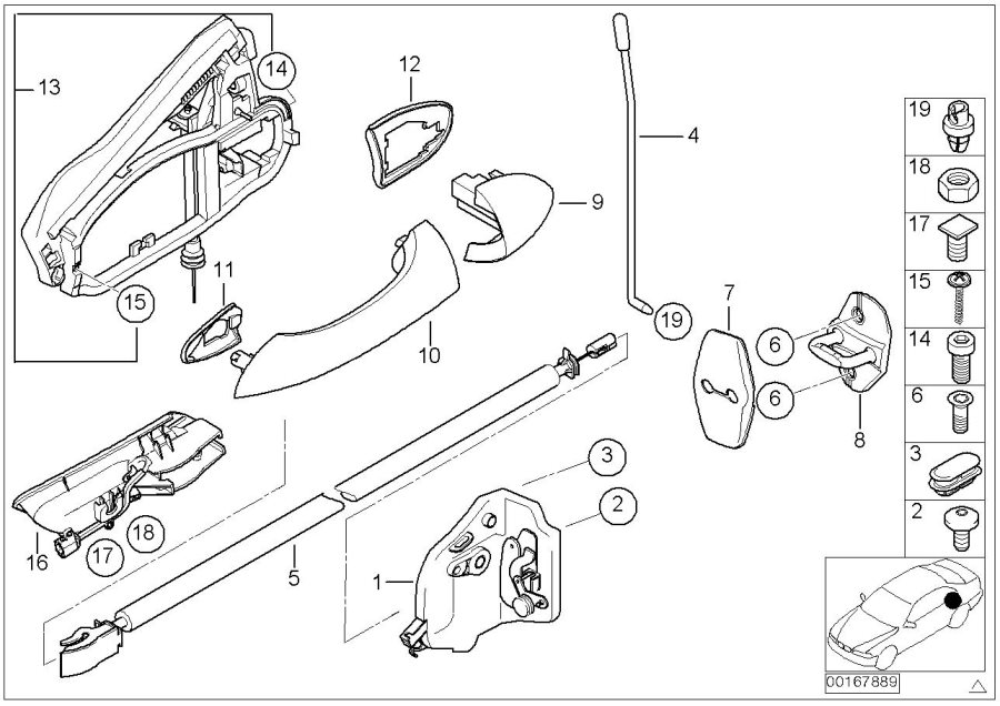 Diagram Closing system, door, rear for your 2000 BMW Z3   