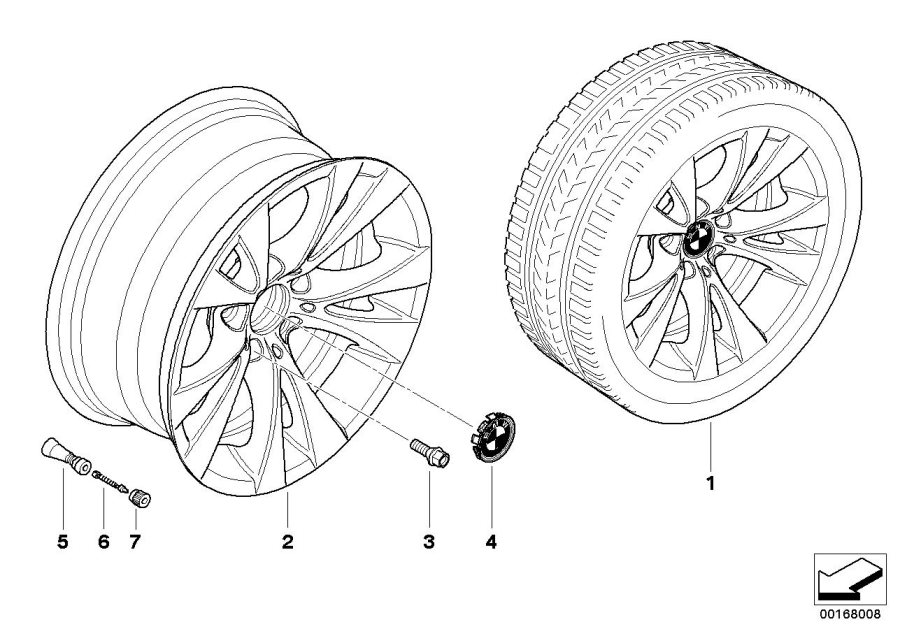 Diagram BMW la wheel, v-spoke 277 for your 2008 BMW 535xi Touring/Wagon  
