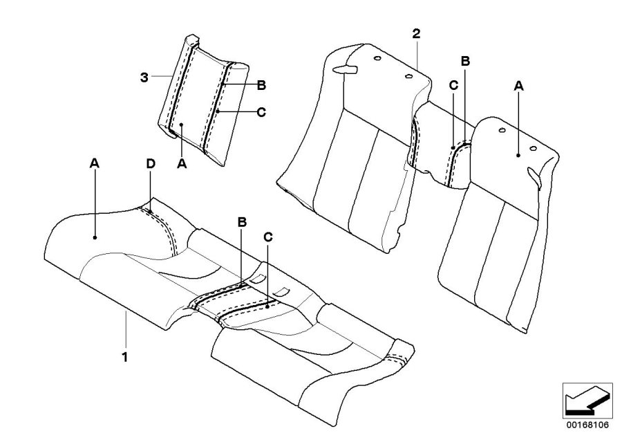 Diagram Indi. Seat with patterned piping, rear for your 2013 BMW Hybrid 3   