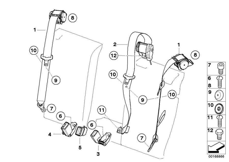 Le diagramme Ceinture de sécurité arrière pour votre BMW