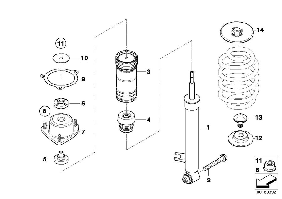 Diagram Rear spring strut mounting parts for your 2000 BMW X5   