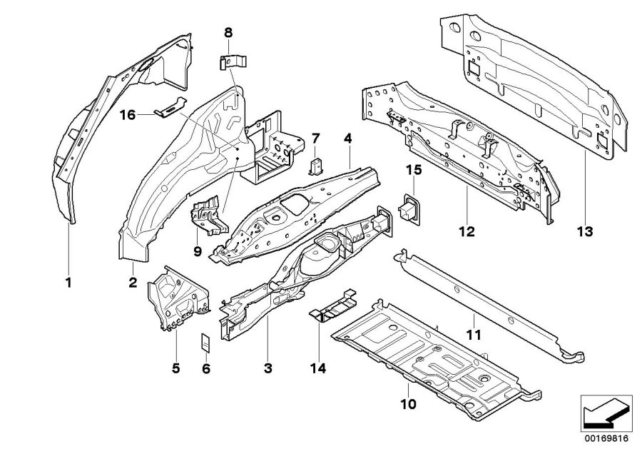 Diagram Rear WHEELHOUSE/FLOOR parts for your BMW