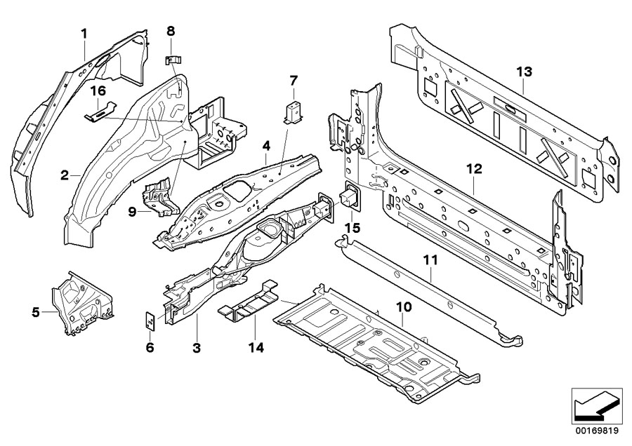Diagram Rear WHEELHOUSE/FLOOR parts for your BMW