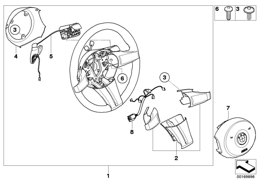 Diagram Sports steering wheel airbag W/PADDLES for your 2021 BMW M550iX Sedan  