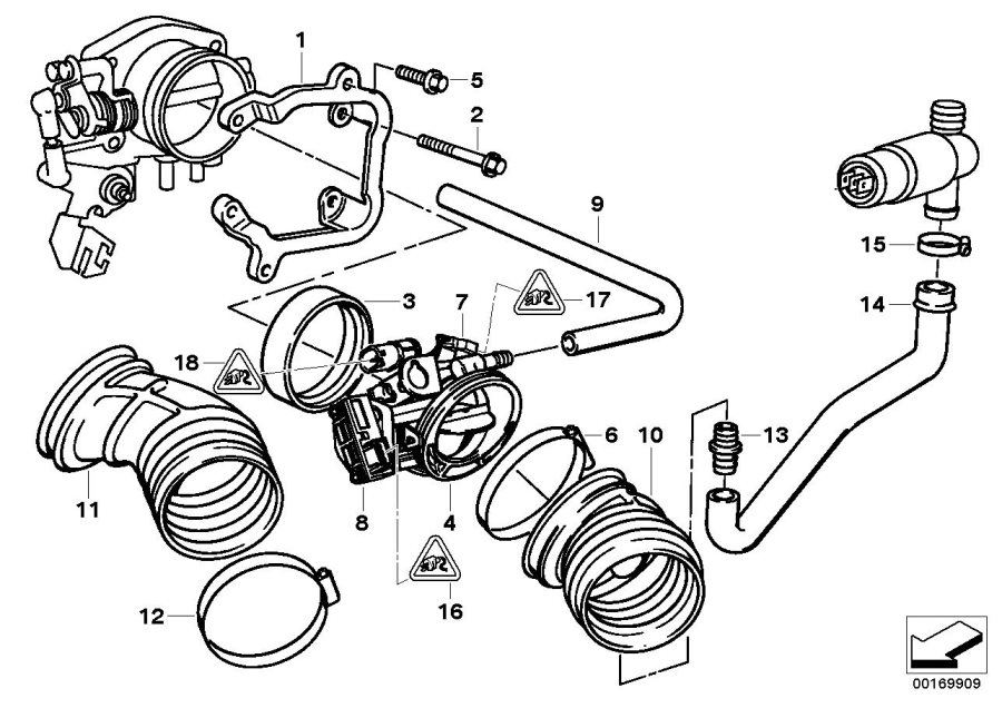 Diagram Secondary throttle housing tube asc for your 1989 BMW M3   