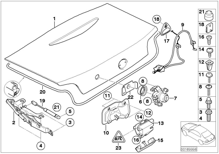Diagram Single components for trunk lid for your 2013 BMW 328iX   