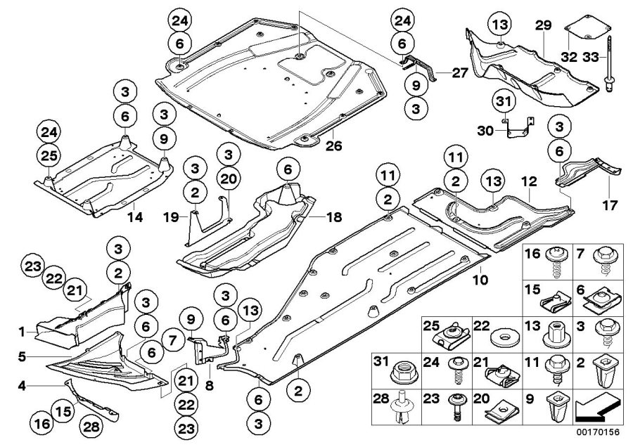 Diagram Shield,engine compartm./underfloor panel for your BMW