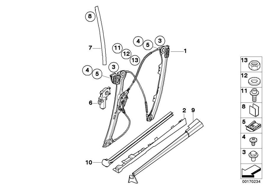 Diagram DOOR WINDOW LIFTING MECHANISM REAR for your BMW