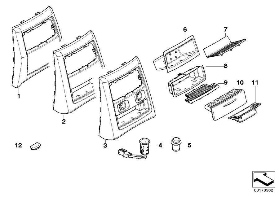 Diagram Mounting parts, center console, rear for your 2007 BMW M6   