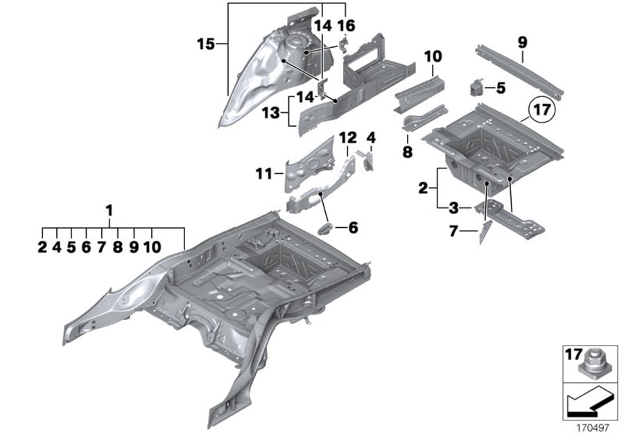 Diagram Floor panel TRUNK/WHEEL housing rear for your 2015 BMW M235iX   