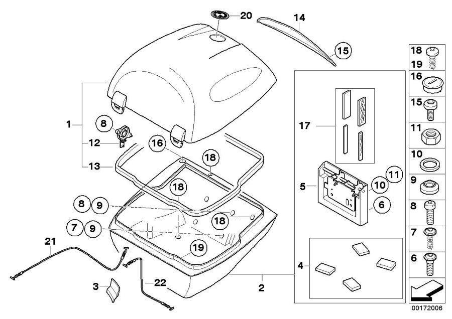 Diagram Single parts, topcase 28l for your 2018 BMW R1200R   