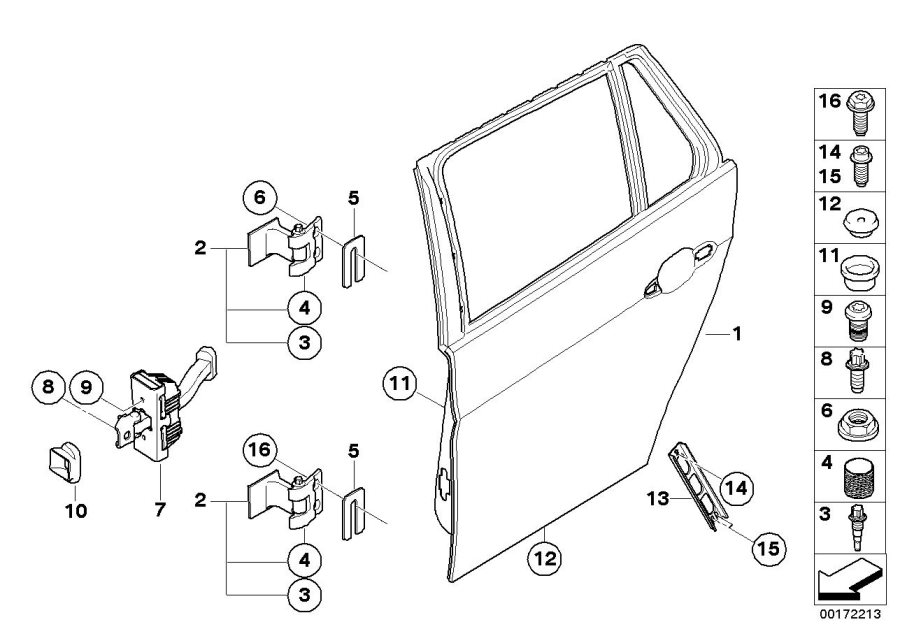 Diagram Rear door - hinge/door brake for your BMW