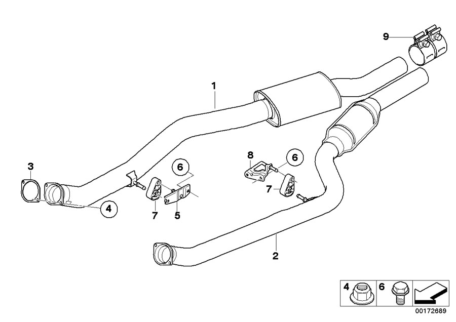 Diagram Catalytic CONVERTER/FRONT silencer for your 2004 BMW 645Ci   