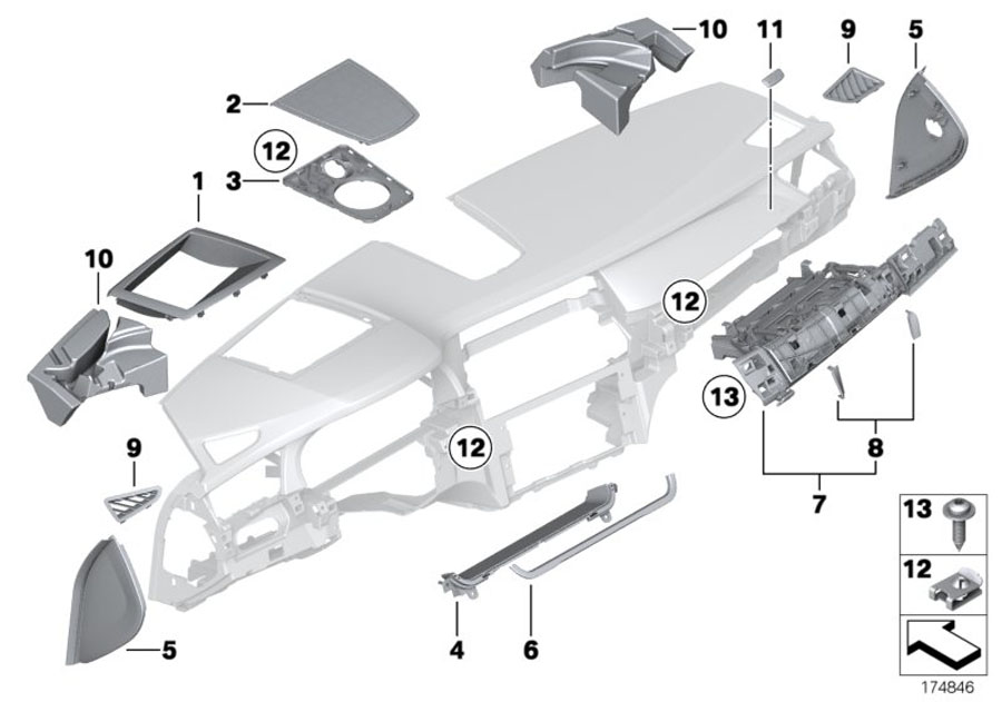 Diagram Mounting parts, I-panel, top for your 2013 BMW 750LiX Automatic Sedan 