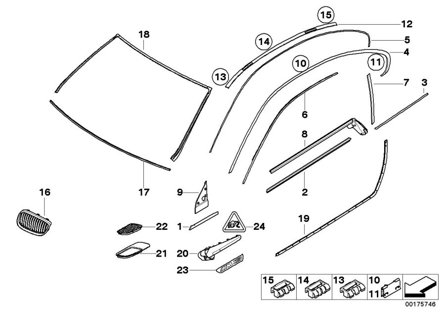Diagram Exterior trim / Grille / Seals for your 2013 BMW