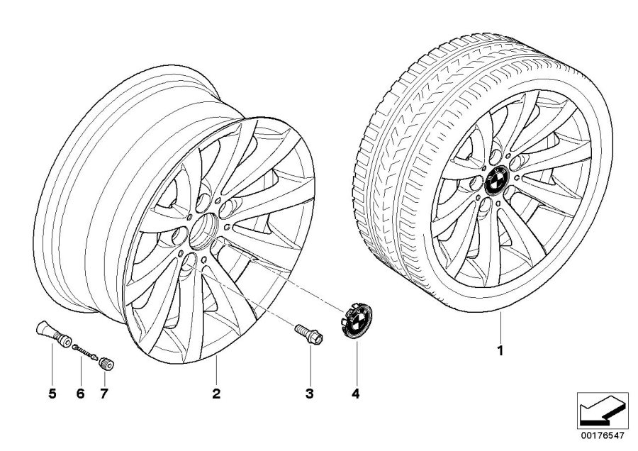 Le diagramme Jante à rayons en v (styl. 285) pour votre BMW 330i  