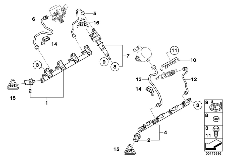 Le diagramme Rail haute pression/injecteur/conduite pour votre BMW