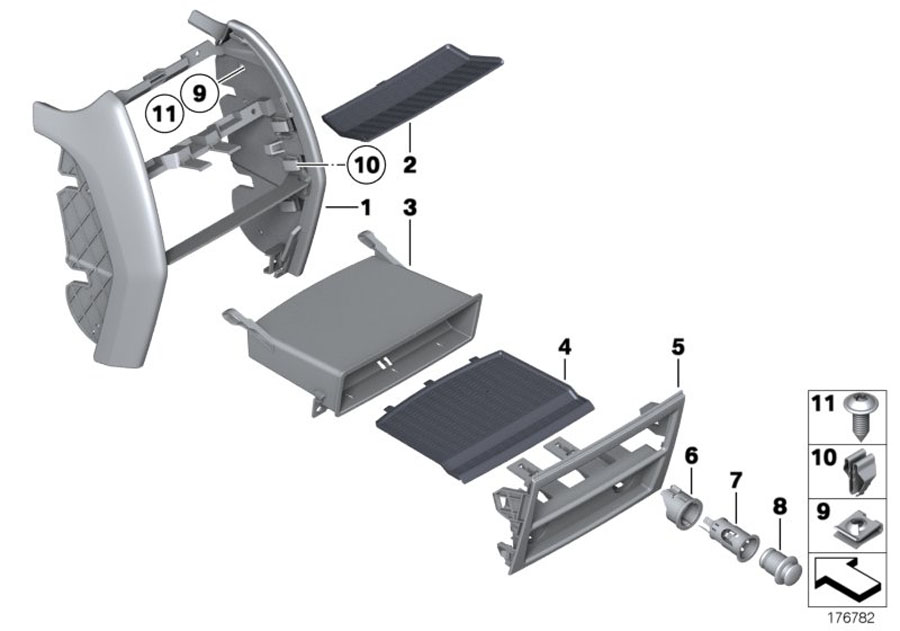 Diagram Mounting parts, center console, rear for your BMW