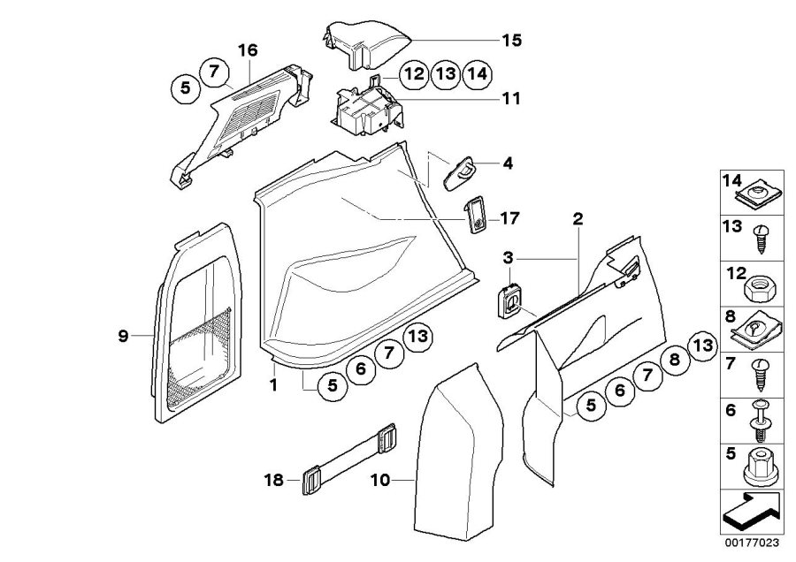 Diagram Lateral trunk floor trim panel for your BMW