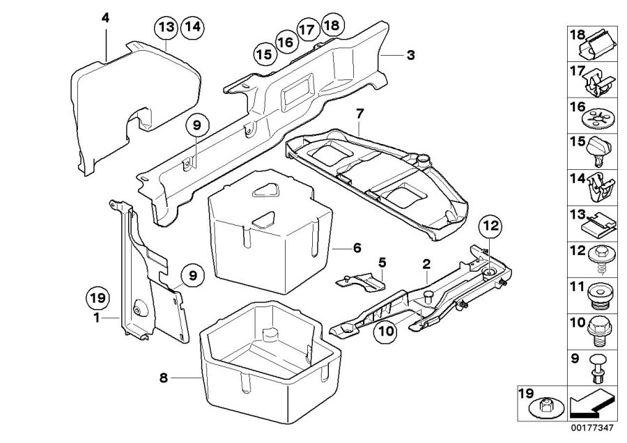 Diagram Mounting parts for trunk floor panel for your 2016 BMW M6   