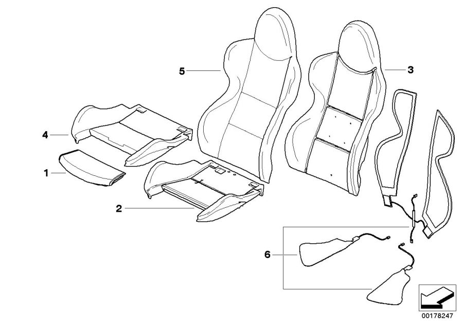 Diagram Seat, front, uphlstry, cover, Sport seat for your 1988 BMW M6   